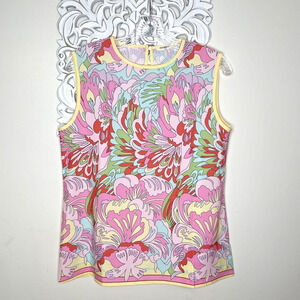SUNDAY UP SundayUp Women's MEDIUM Silky Sleeveless Blouse PINK ORANGE GREEN